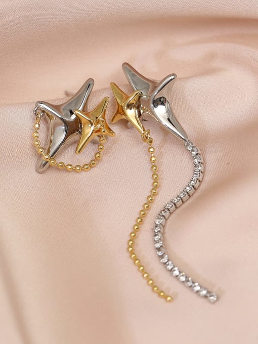 HYACINTH Brass Cubic Zirconia Star Trend Threader Earring