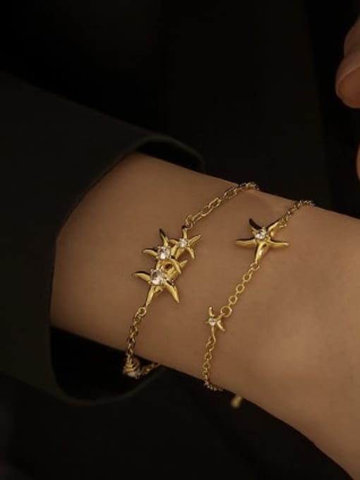ACCA Brass Imitation Pearl Star Hip Hop Link Bracelet 2
