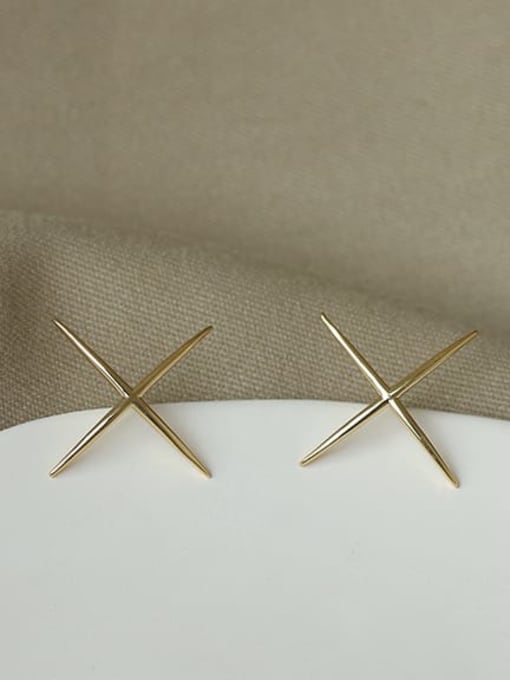 ACCA Brass  Minimalist  Glossy geometric line letter X earrings Stud Earring 3