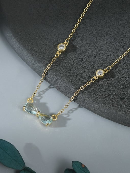 Golden Blue XL62981 Brass Cubic Zirconia Pink Bowknot Dainty Necklace