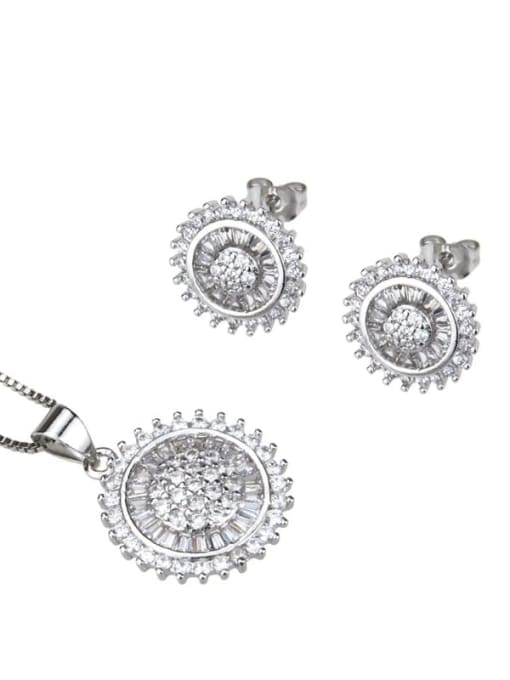 White zirconium plating Brass Dainty Round Cubic Zirconia Earring and Necklace Set