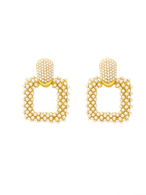 14 K gold Brass Imitation Pearl Geometric Vintage Drop Trend Korean Fashion Earring