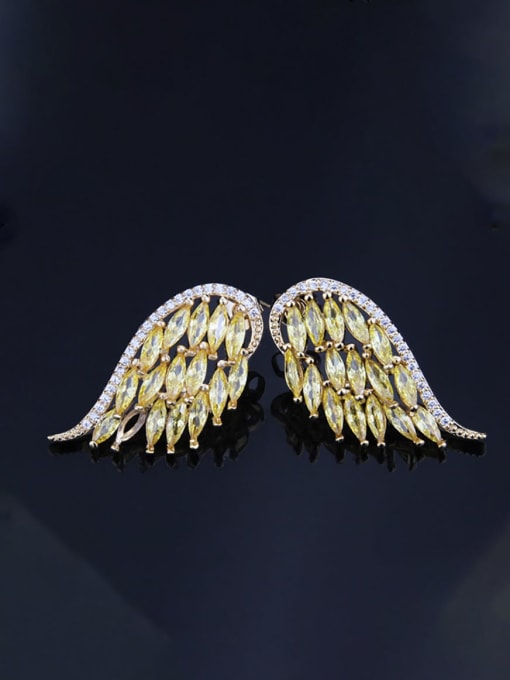 Platinum yellow zirconium Brass Cubic Zirconia Wing Luxury Stud Earring