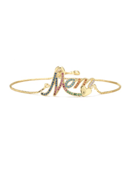 30690 Brass Cubic Zirconia Letter Dainty Bracelet