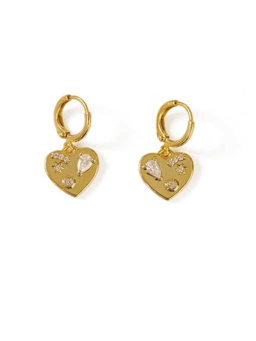 ACCA Brass Cubic Zirconia Heart Vintage Huggie Earring