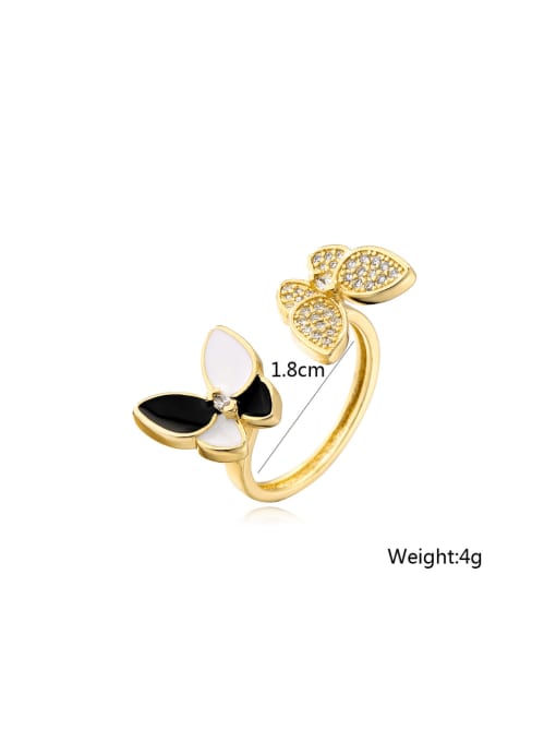 AOG Brass Enamel Cubic Zirconia Butterfly Hip Hop Band Ring 2