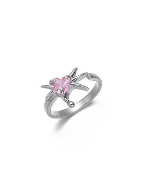 TINGS Brass Cubic Zirconia Heart Vintage Band Ring 3