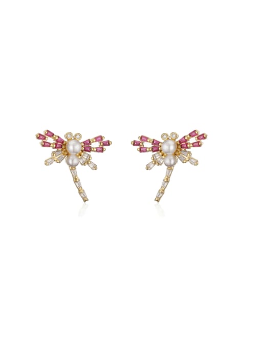 AOG Brass Cubic Zirconia Dragonfly Hip Hop Stud Earring 1