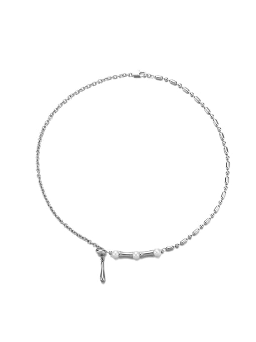 Titanium steel necklace Brass Freshwater Pearl Tassel Vintage Lariat Necklace