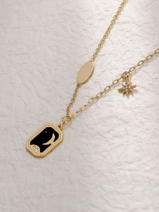 14k Gold Brass Enamel Geometric Vintage Pendant Trend Korean Fashion Necklace