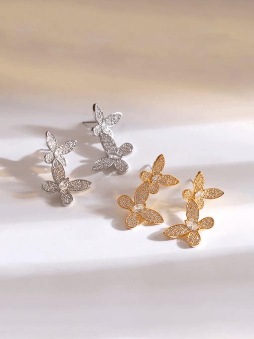 HYACINTH Brass Cubic Zirconia Butterfly Dainty Cluster Earring 0