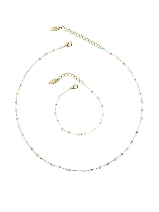 TINGS Brass Glass beads  Minimalist Irregular Bracelet and Necklace Set 0
