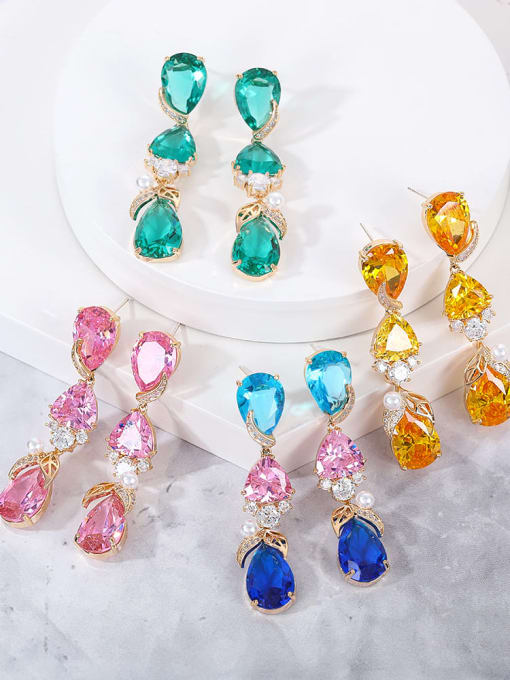OUOU Brass Cubic Zirconia Multi Color Water Drop Luxury Drop Earring 0