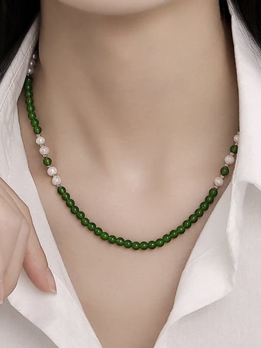 Five Color Brass Imitation Pearl Geometric Minimalist Beaded Necklace 1