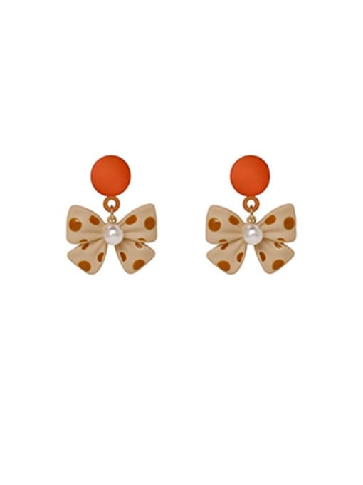 HYACINTH Brass Imitation Pearl Enamel Bowknot Cute Drop Earring 0
