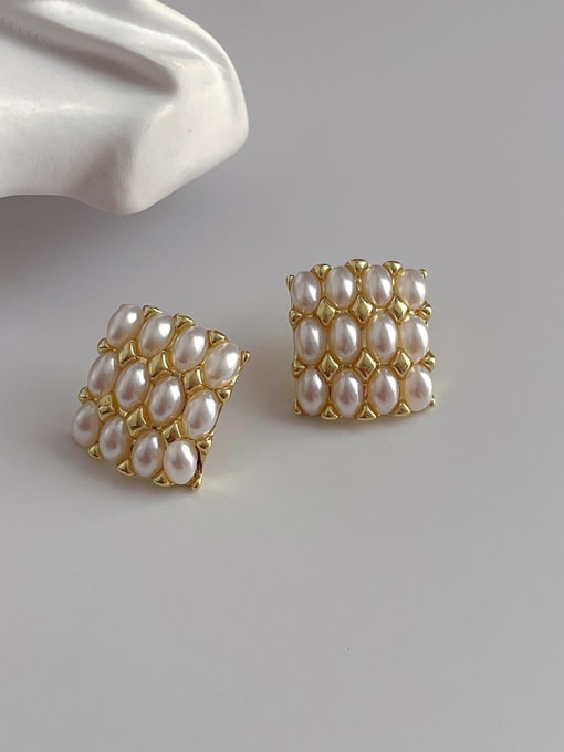 Square pearl Brass Imitation Pearl Geometric Minimalist Stud Earring