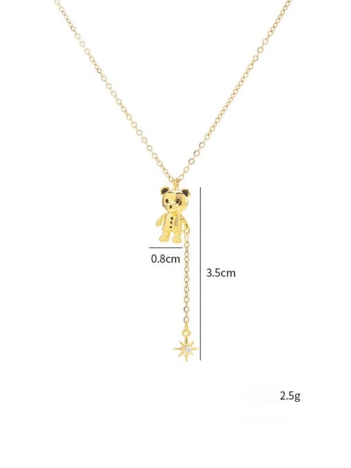 Gold X288 Brass Cubic Zirconia Bear Cute Lariat Necklace