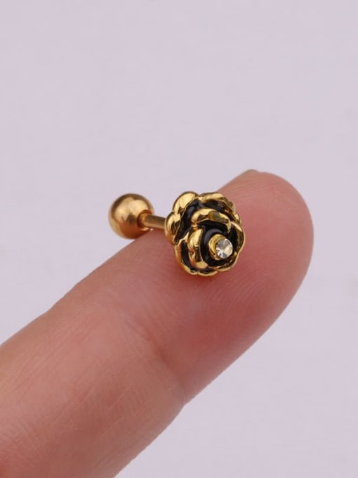 Gold 7# （Single） Brass Cubic Zirconia Flower Cute Stud Earring