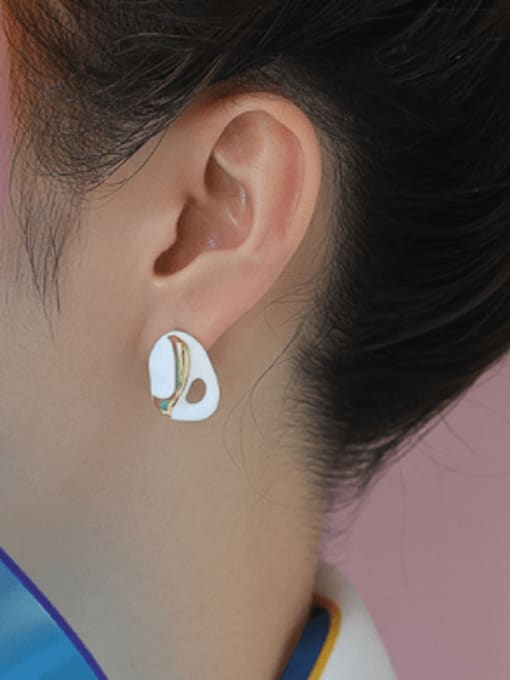 Five Color Brass Enamel Irregular Minimalist Stud Earring 1