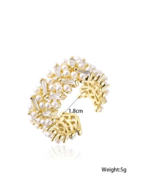 AOG Brass Imitation Pearl Geometric Trend Band Ring 3