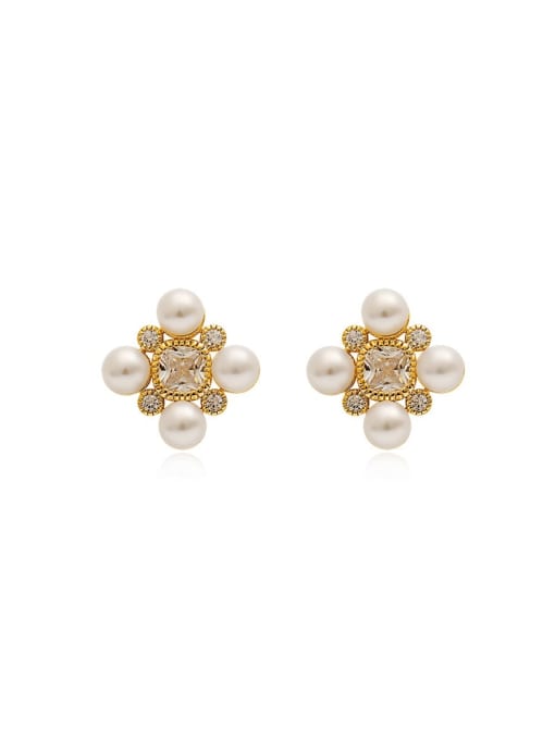 HYACINTH Brass Imitation Pearl Geometric Vintage Clip Earring
