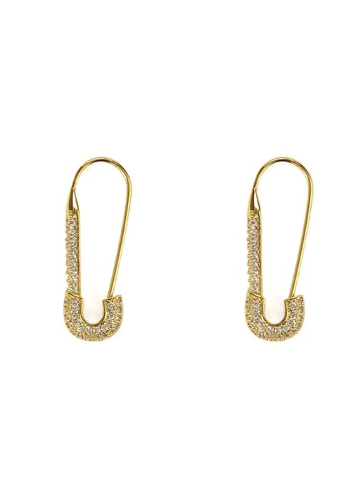 golden Brass Cubic Zirconia Geometric  Pin Vintage Stud Earring