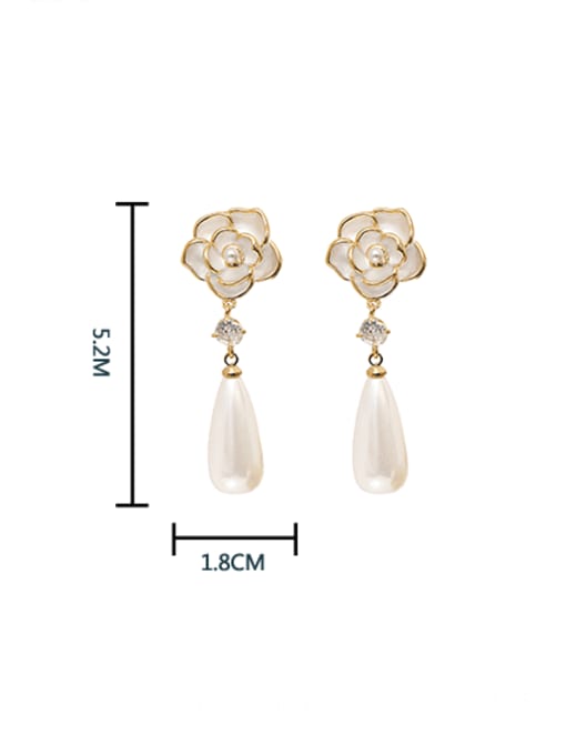 HYACINTH Brass Imitation Pearl Enamel Flower Minimalist Drop Earring 2
