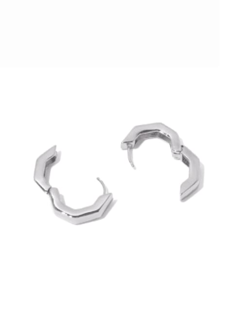 Platinum Brass Hexagon Minimalist Huggie Earring
