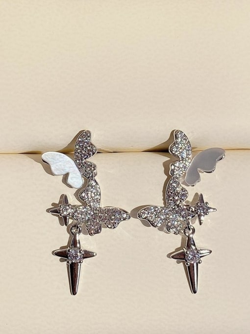 Plating Butterfly Earrings Brass Cubic Zirconia Cross Dainty Stud Earring