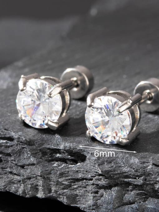 6mm Steel  (Pair) Stainless steel Cubic Zirconia Geometric Minimalist Stud Earring