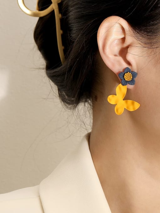 HYACINTH Brass Enamel Flower Vintage Drop Trend Korean Fashion Earring 1