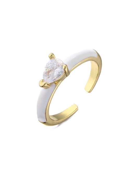 11306 Brass Enamel Cubic Zirconia Heart  Minimalist Band Ring