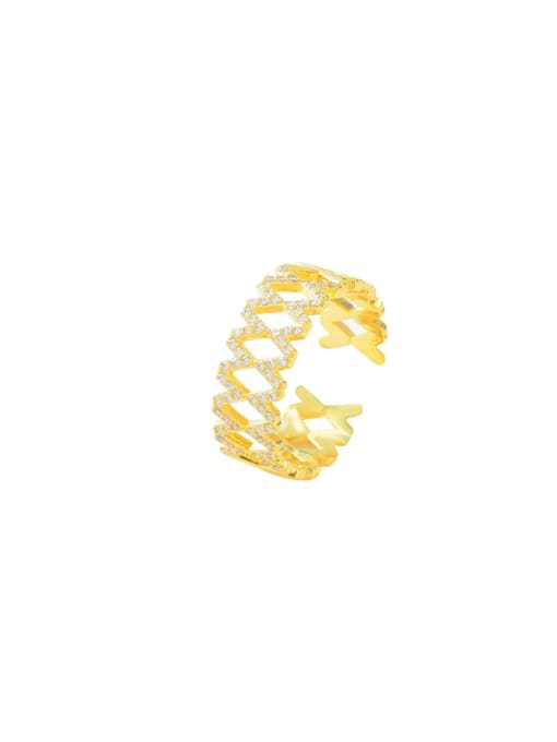 YOUH Brass Cubic Zirconia Geometric Dainty Band Ring