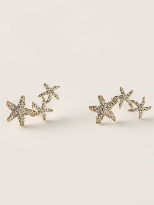 14k Gold Brass Cubic Zirconia Star Dainty Stud Trend Korean Fashion Earring