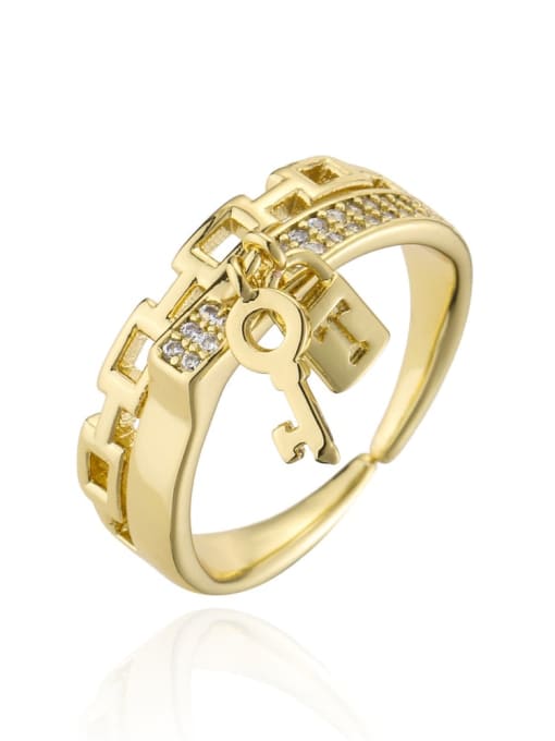 AOG Brass Cubic Zirconia Geometric Vintage Band Ring 0