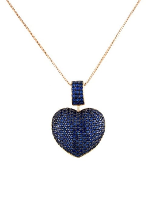 Gold Plated blue zirconium Brass Rhinestone Heart Dainty   Pendant Necklace