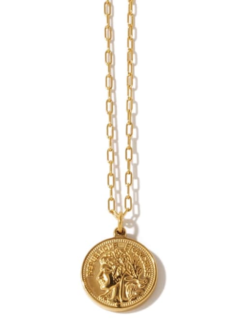golden Titanium Steel Coin Vintage Hollow Chain Necklace