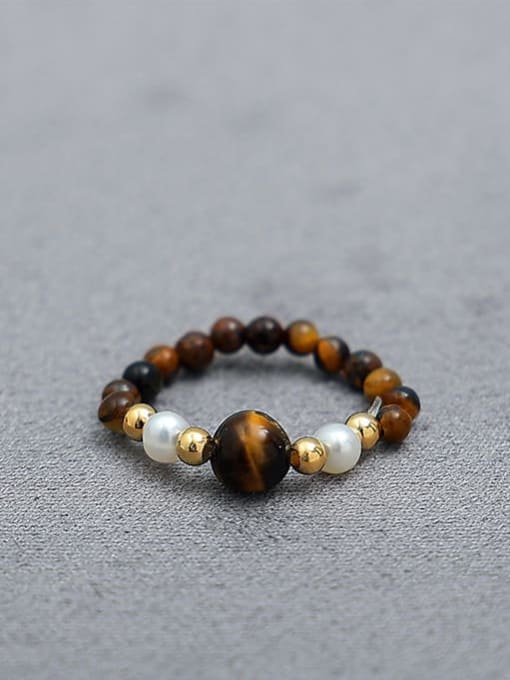 Five Color Brass Tiger Eye Minimalist Band Ring 2