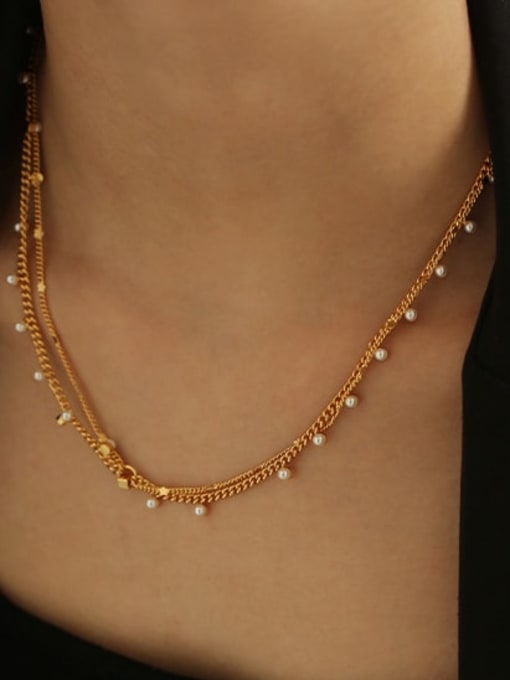 ACCA Brass Imitation Pearl Star Vintage Multi Strand Necklace 1