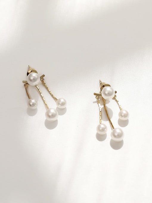 14k Gold Pearl Brass Cubic Zirconia Tassel Vintage Drop Trend Korean Fashion Earring