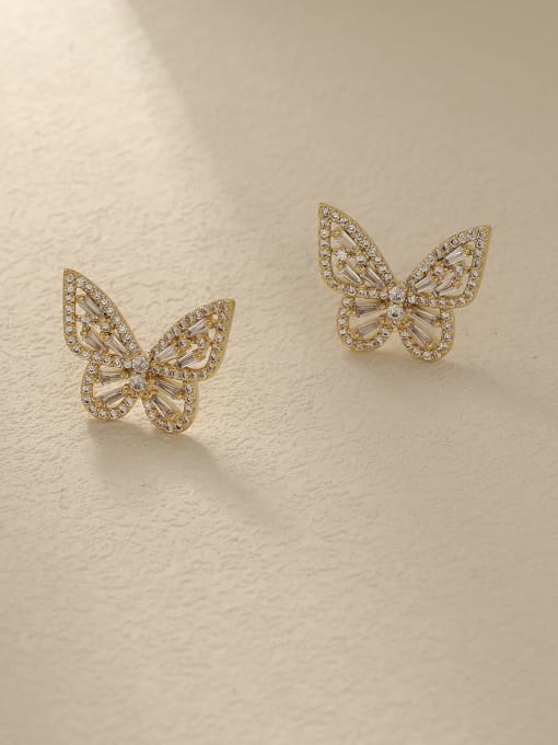 14K gold Brass Cubic Zirconia Butterfly Vintage Stud Trend Korean Fashion Earring