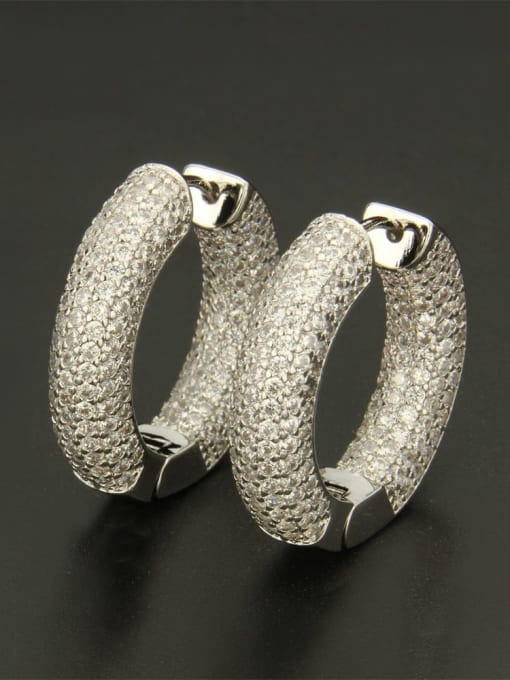 Platinum plated white zircon Brass Cubic Zirconia Round Minimalist Hoop Earring