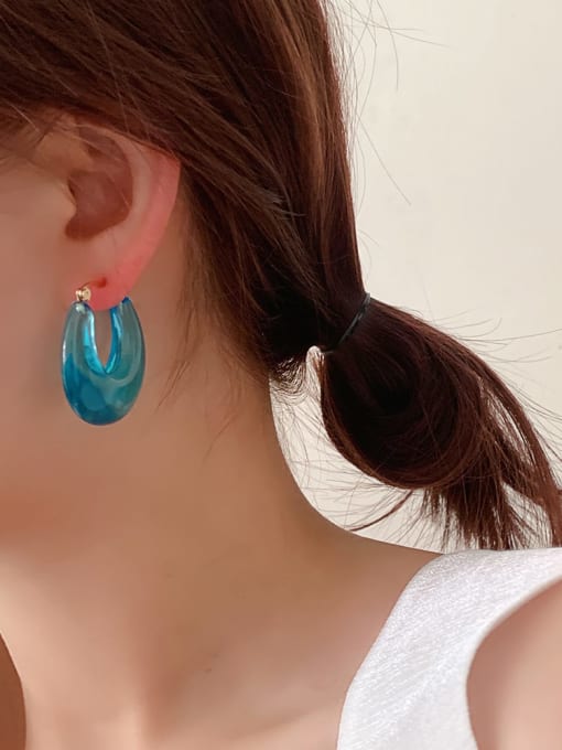 Transparent blue ear buckle Alloy Resin Geometric Vintage Hook Earring