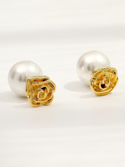 14k gold Brass Imitation Pearl Flower Vintage Stud Trend Korean Fashion Earring