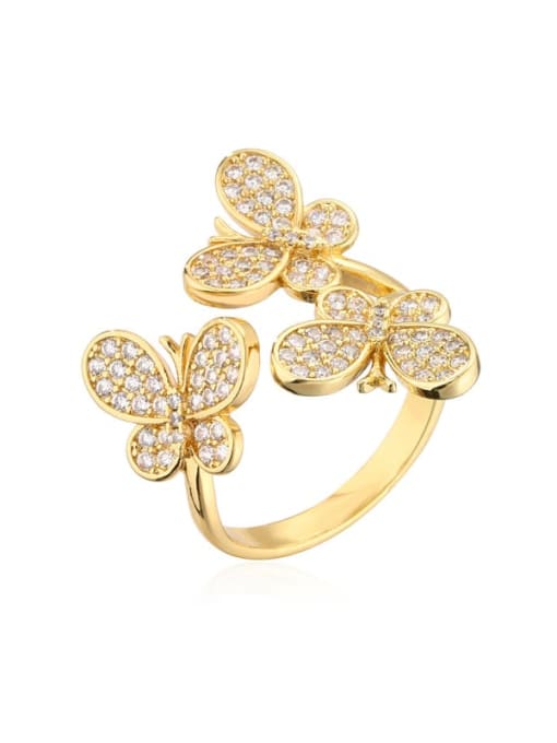 AOG Brass Cubic Zirconia Flower Vintage Band Ring 0