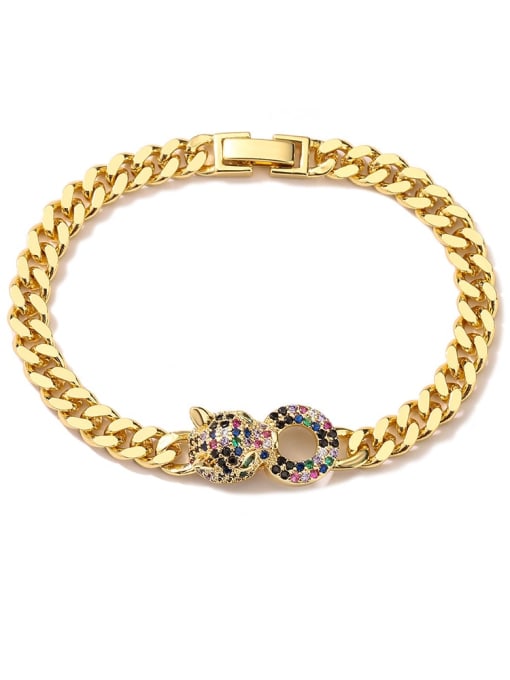 31154 Brass Cubic Zirconia Leopard Trend Link Bracelet