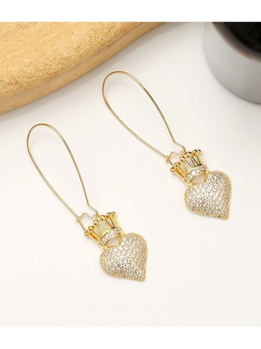14K gold Copper Rhinestone Heart Dainty Hook Trend Korean Fashion Earring
