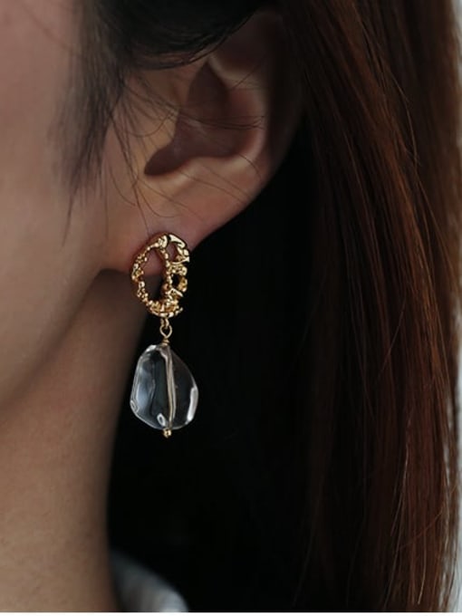 TINGS Brass Glass Stone Geometric Minimalist Drop Earring 3