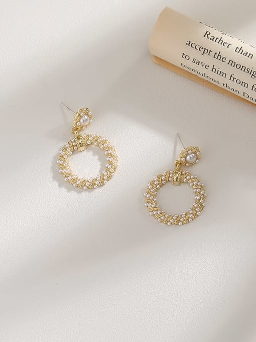 14K gold Copper Rhinestone Geometric Minimalist Drop Trend Korean Fashion Earring