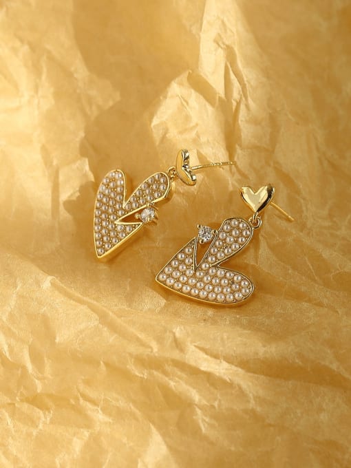 HYACINTH Brass Cubic Zirconia Heart Vintage Stud Trend Korean Fashion Earring 0